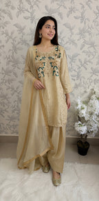 SILKY CHARM- 3 piece sequins Embroidered Silk Suit