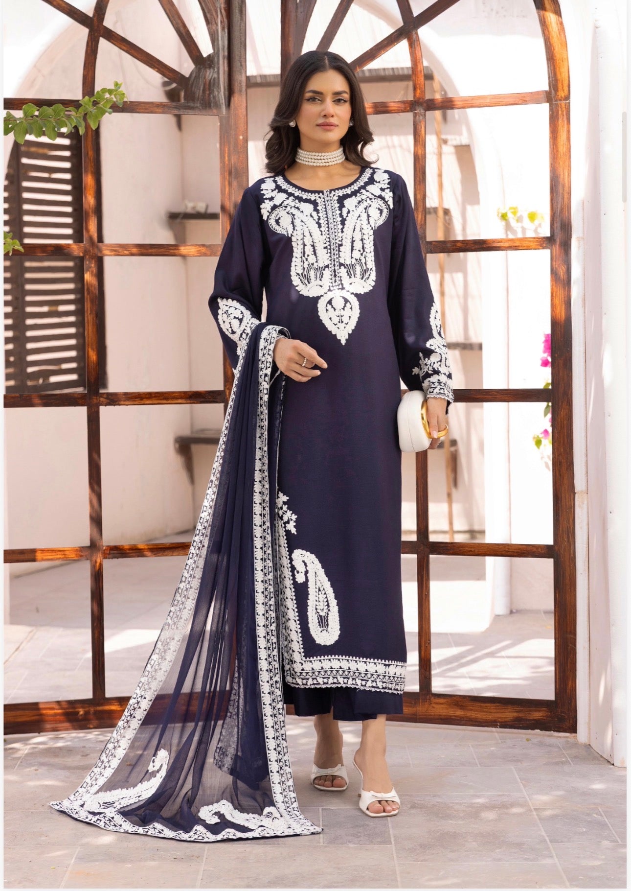 ALMILA- 3 pieces Embroidered Dhanak Suit