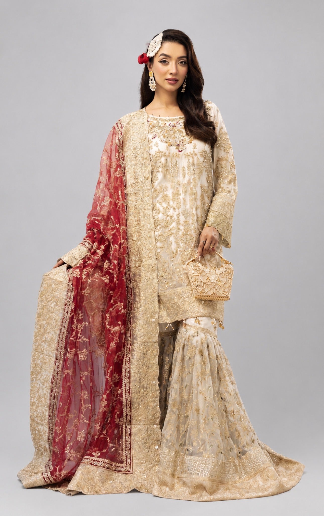 DULHAN - 3 pieces heavy Embroidered Net Pakistani wedding Gharara Suit