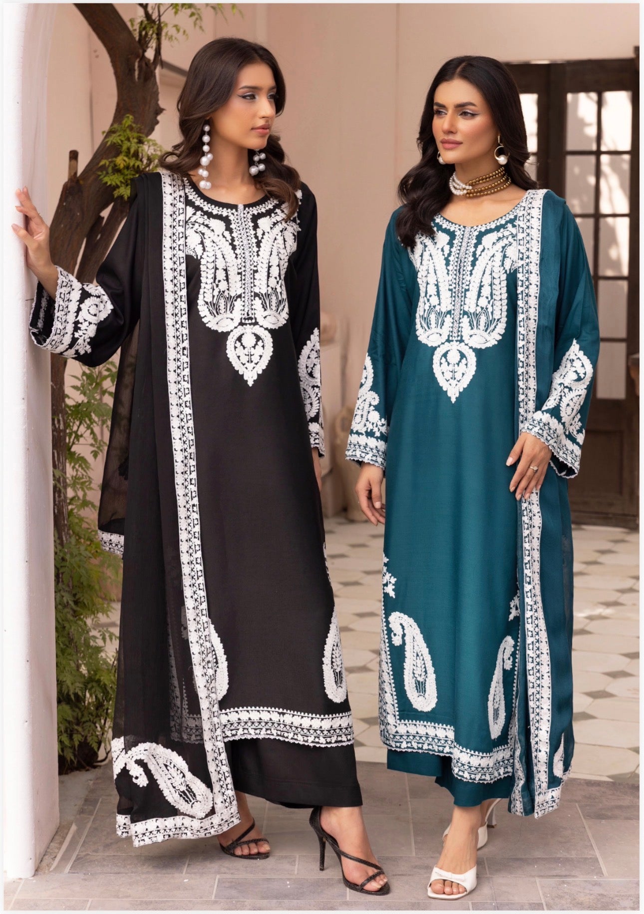 ALMILA- 3 pieces Embroidered Dhanak Suit