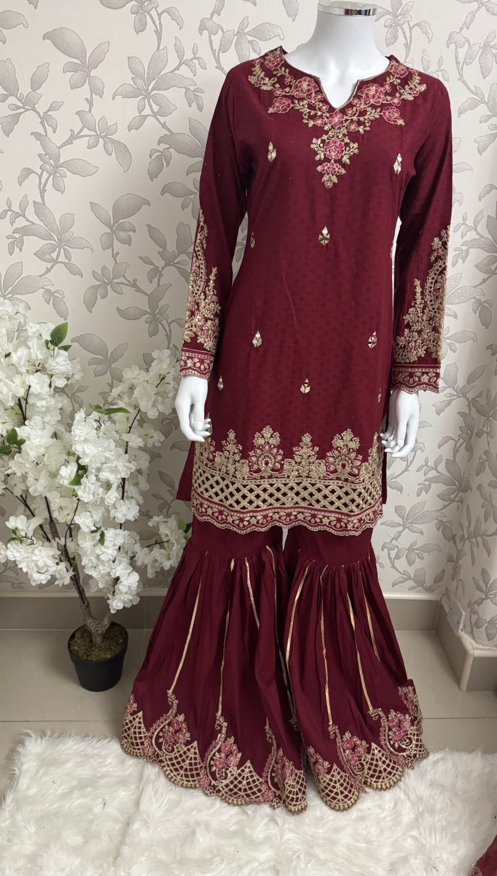 HIRA- 3 pieces Embroidered Gharara Suit