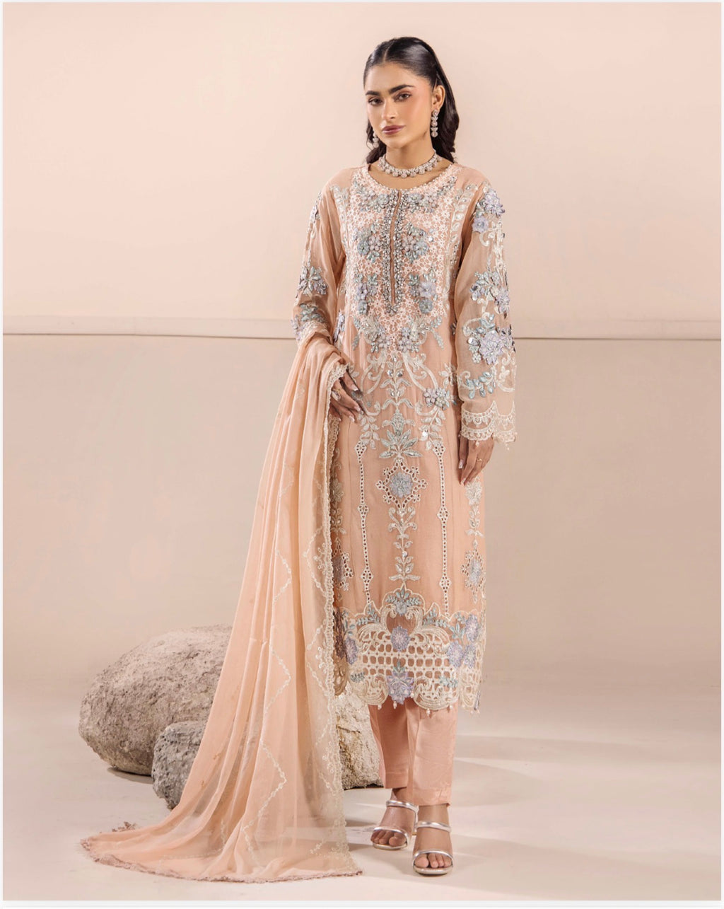 THREADS-3 piece Embroidered Chiffon Suit