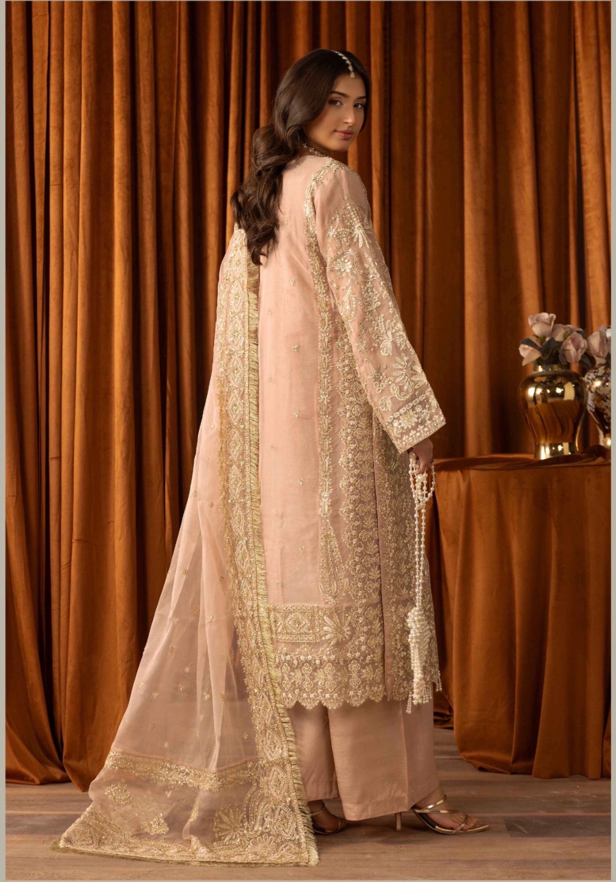 AFROZ Blush Pink- 3 piece Embroidered soft Organza suit