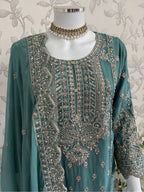 SAFFA- 3 piece Embroidered Chiffon Gharara Suit