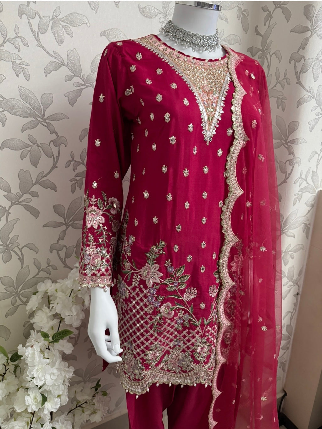 ETHNIC LUX- 3 piece Embroidered viscose Suit