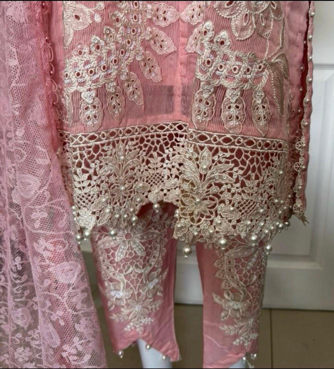 Rose Quartz-3 piece Luxury Embroidered khaadi Net Suit