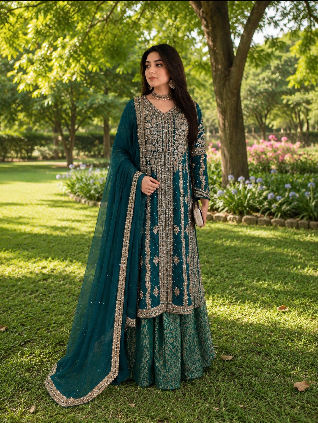 AFREEN - 3 piece embroidered Chiffon wedding Suit