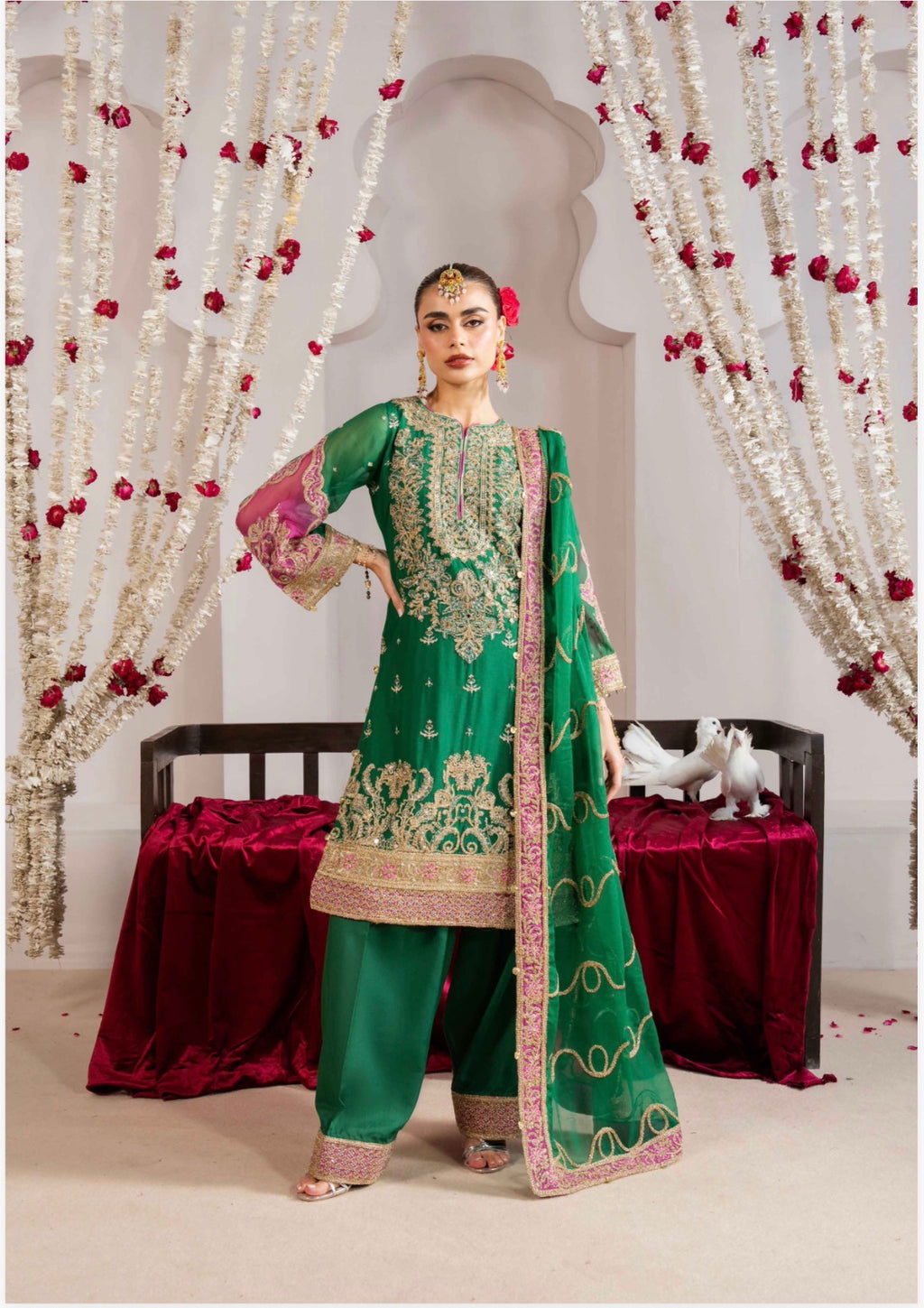 ALANI Emerald Green- 3 pieces heavy Embroidered suit