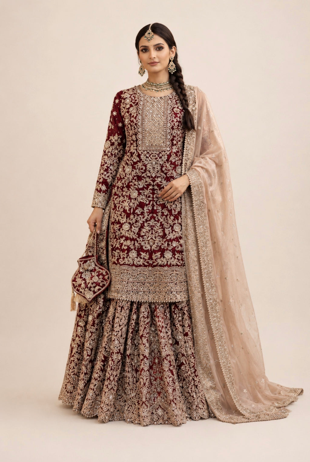 MAAYA - 3 piece Heavy Embroidered Chiffon Gharara suit