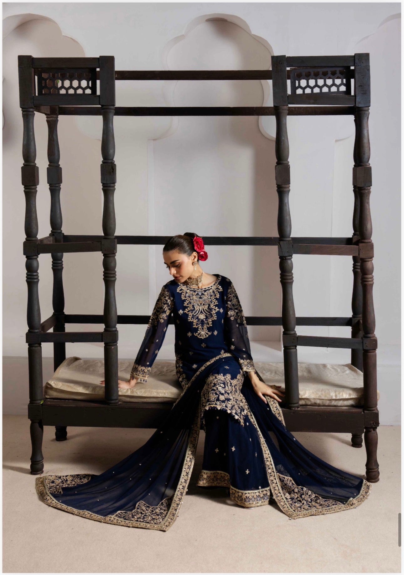 ALANI Navy Blue- 3 pieces Embroidered plazo sharara Suit
