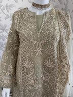 AFROZ Sage green-3 piece Embroidered soft Organza Suit