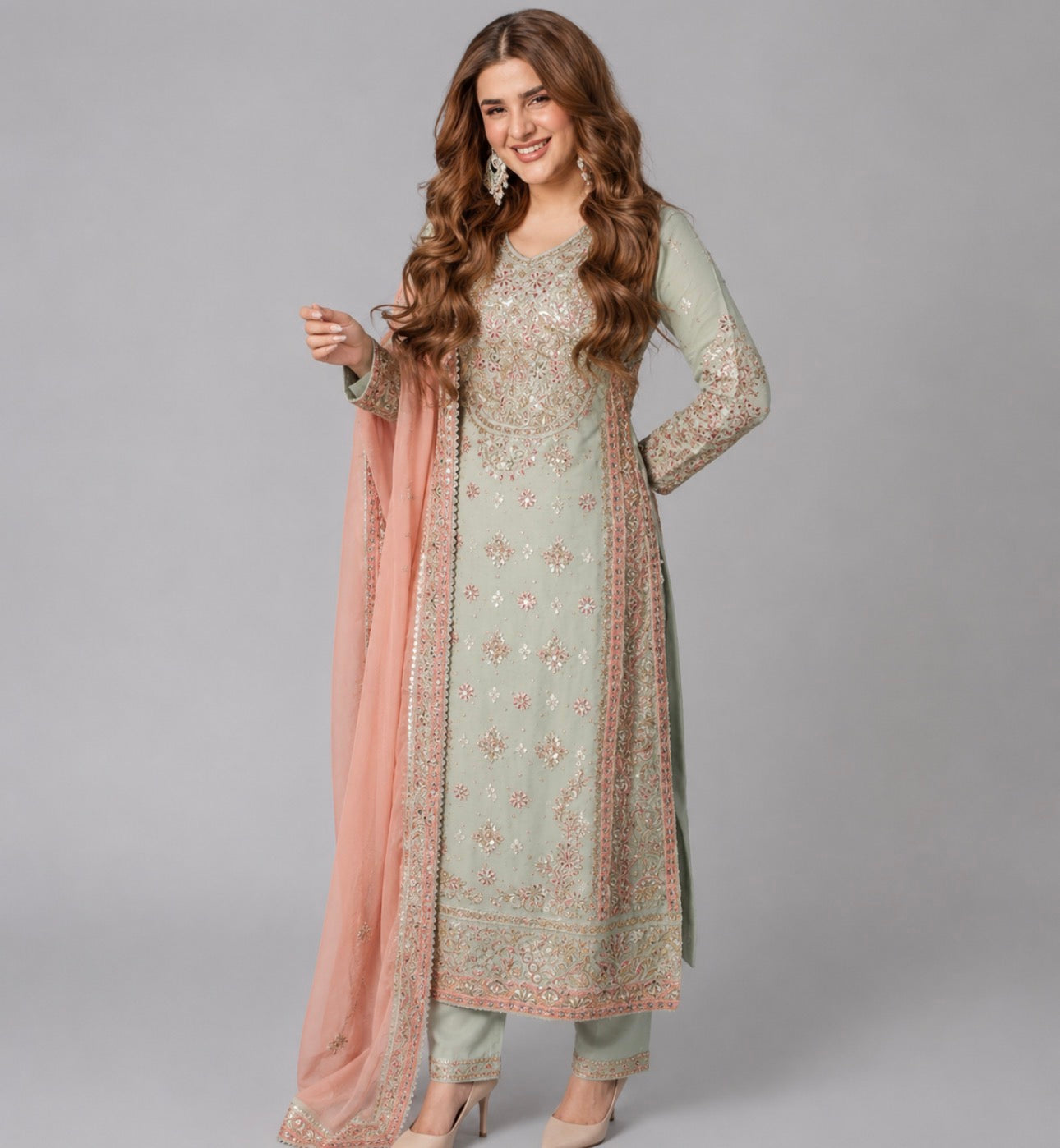 SAHAR- 3 piece heavy Embroidered chiffon suit