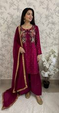 SILKY CHARM- 3 piece sequins Embroidered Silk Suit