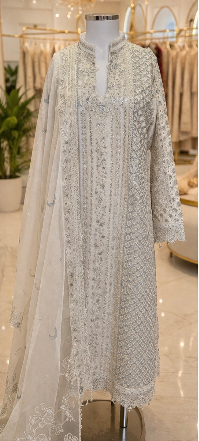 CHANDNI- 3 pieces Embroidered soft organza sharara Suit with embroidered chiffon Duppatta