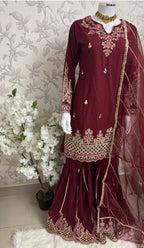 HIRA- 3 pieces Embroidered Gharara Suit