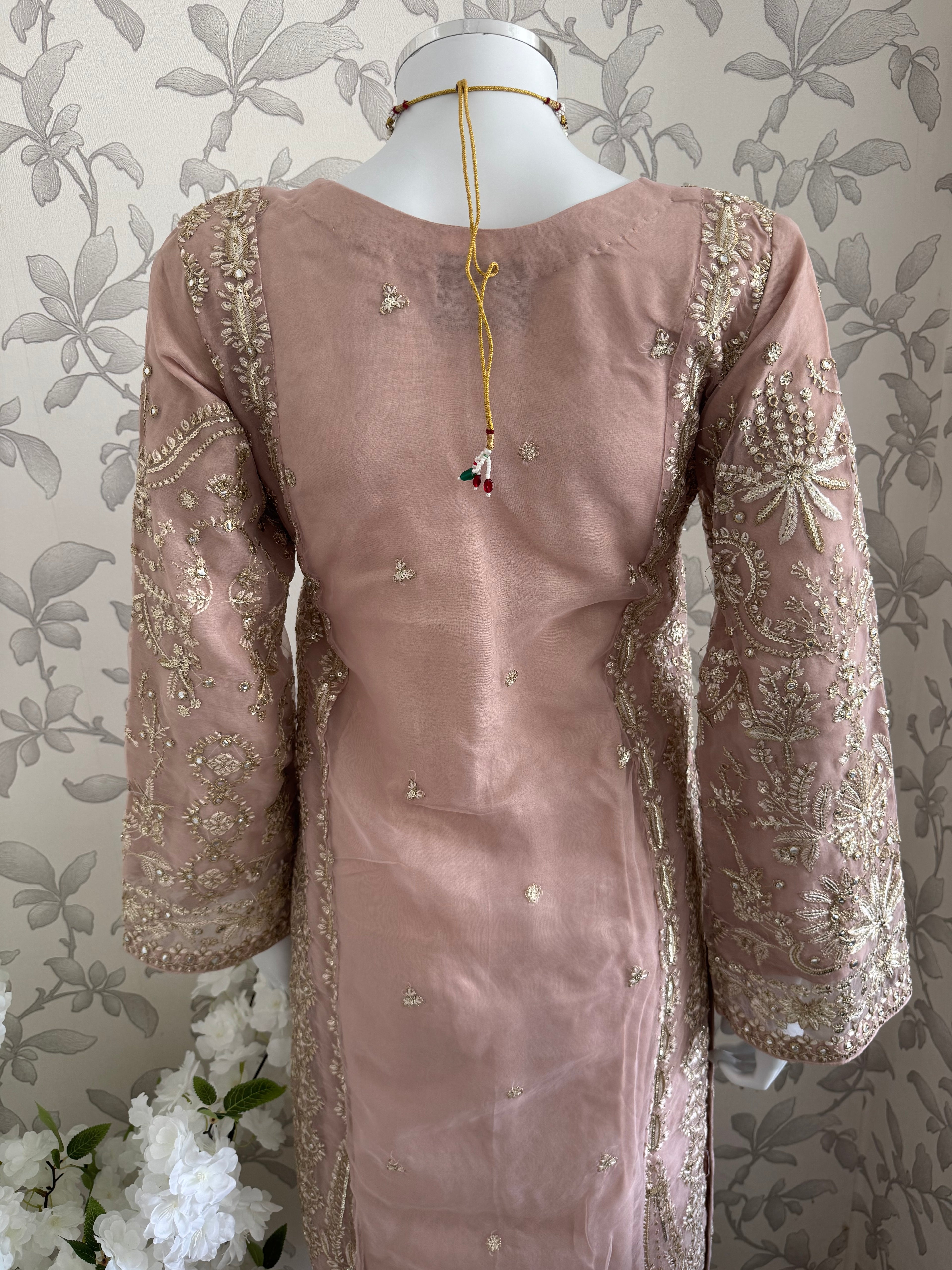 AFROZ Blush Pink- 3 piece Embroidered soft Organza suit