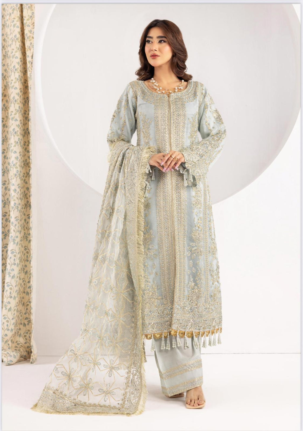 NUREH- 3 pieces heavy embroidered soft organza suit