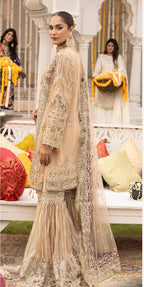 SHEHNAI- 3 pieces heavy Embroidered Net gharara suit