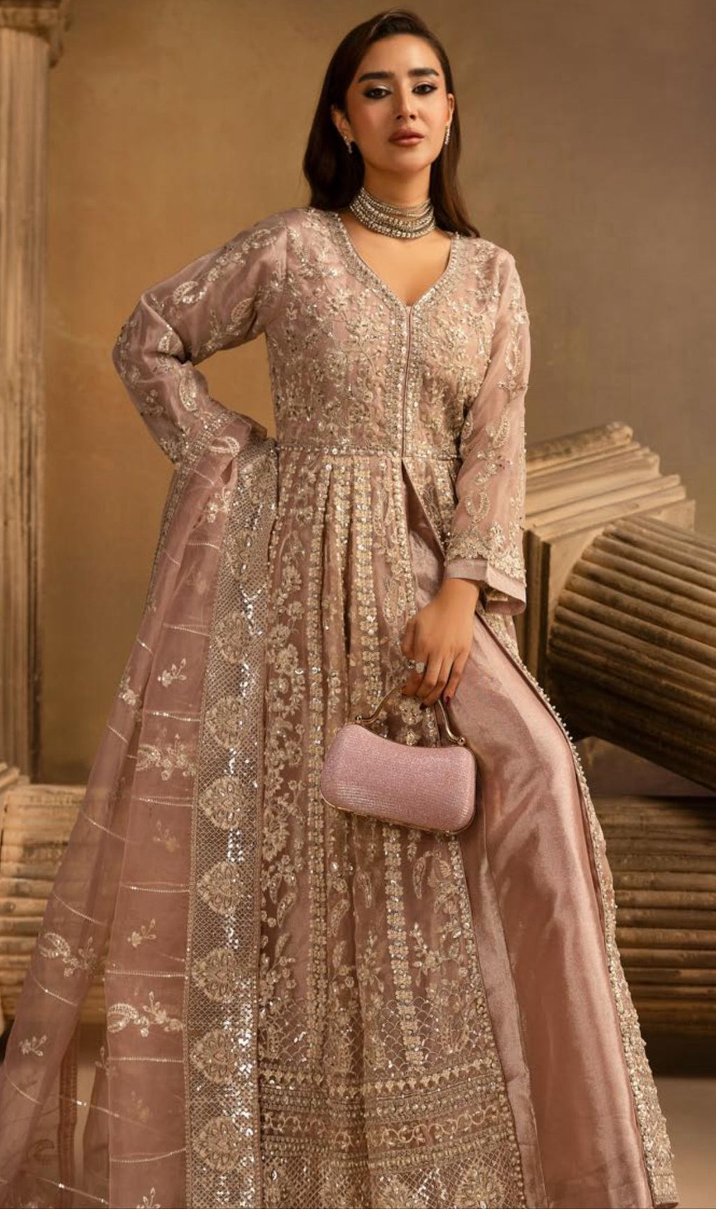 HERITAGE- 3 pieces heavy Embroidered soft organza Maxi dress