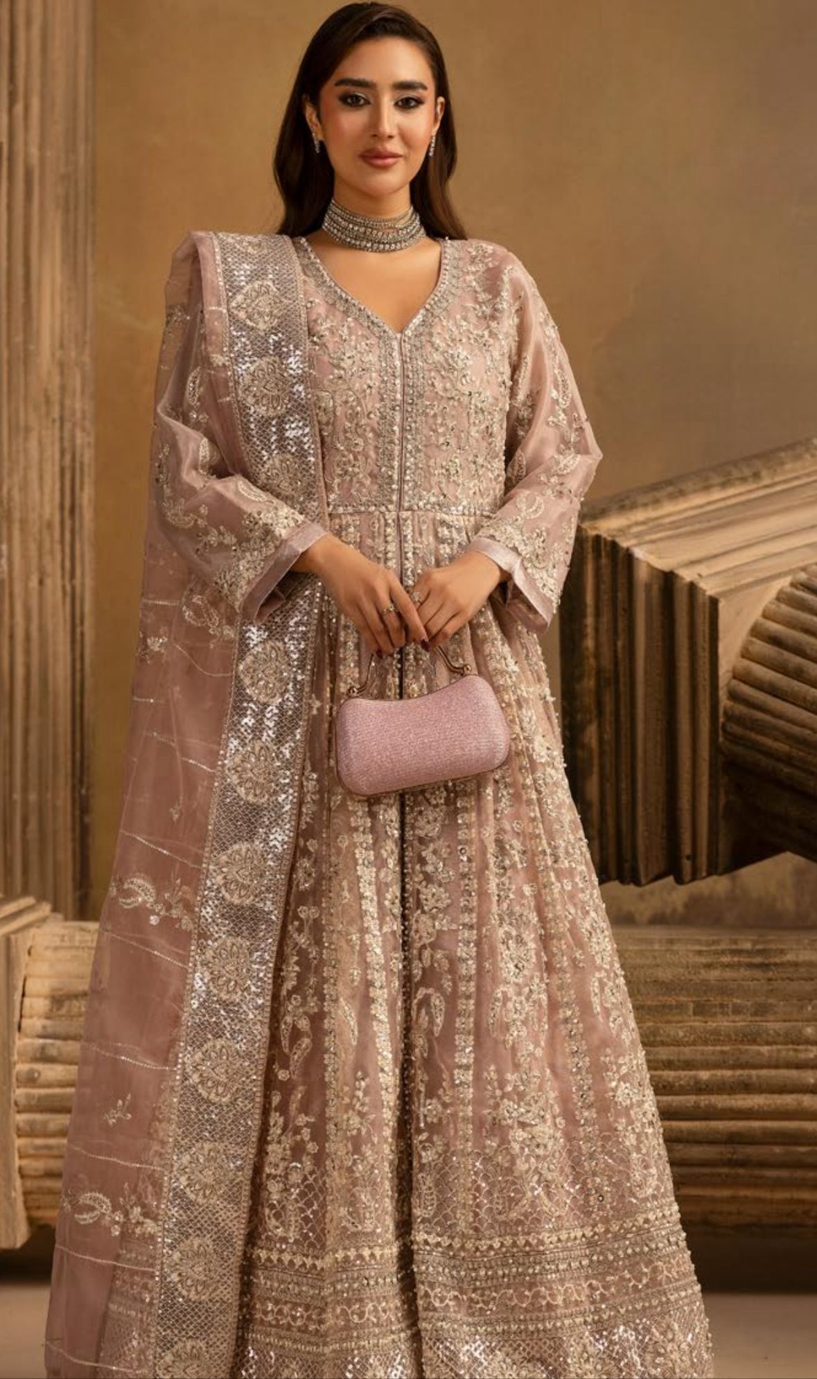 HERITAGE- 3 pieces heavy Embroidered soft organza Maxi dress