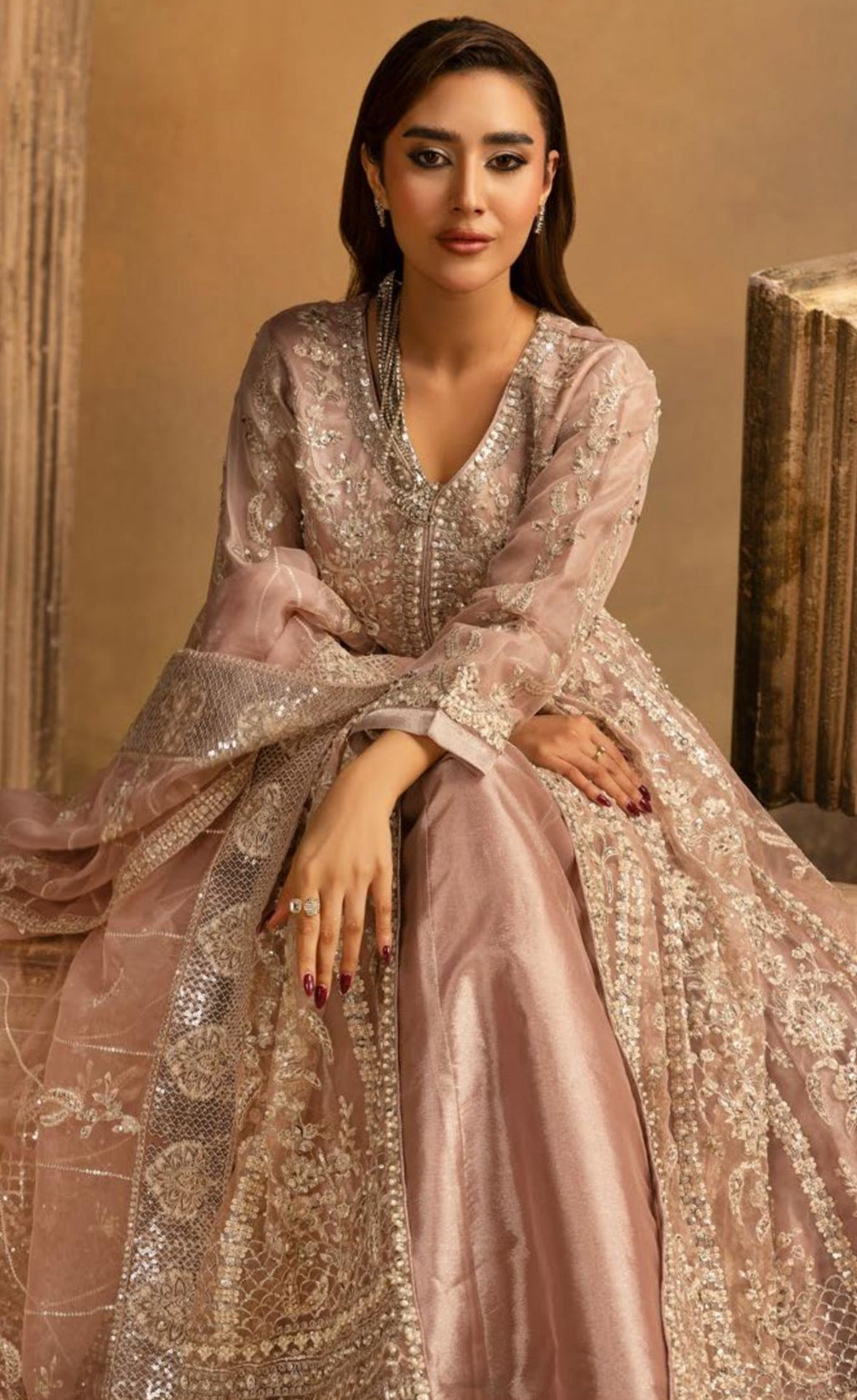 HERITAGE- 3 pieces heavy Embroidered soft organza Maxi dress