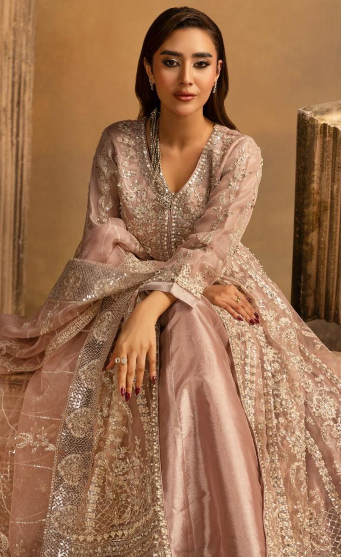 HERITAGE- 3 pieces heavy Embroidered soft organza Maxi dress