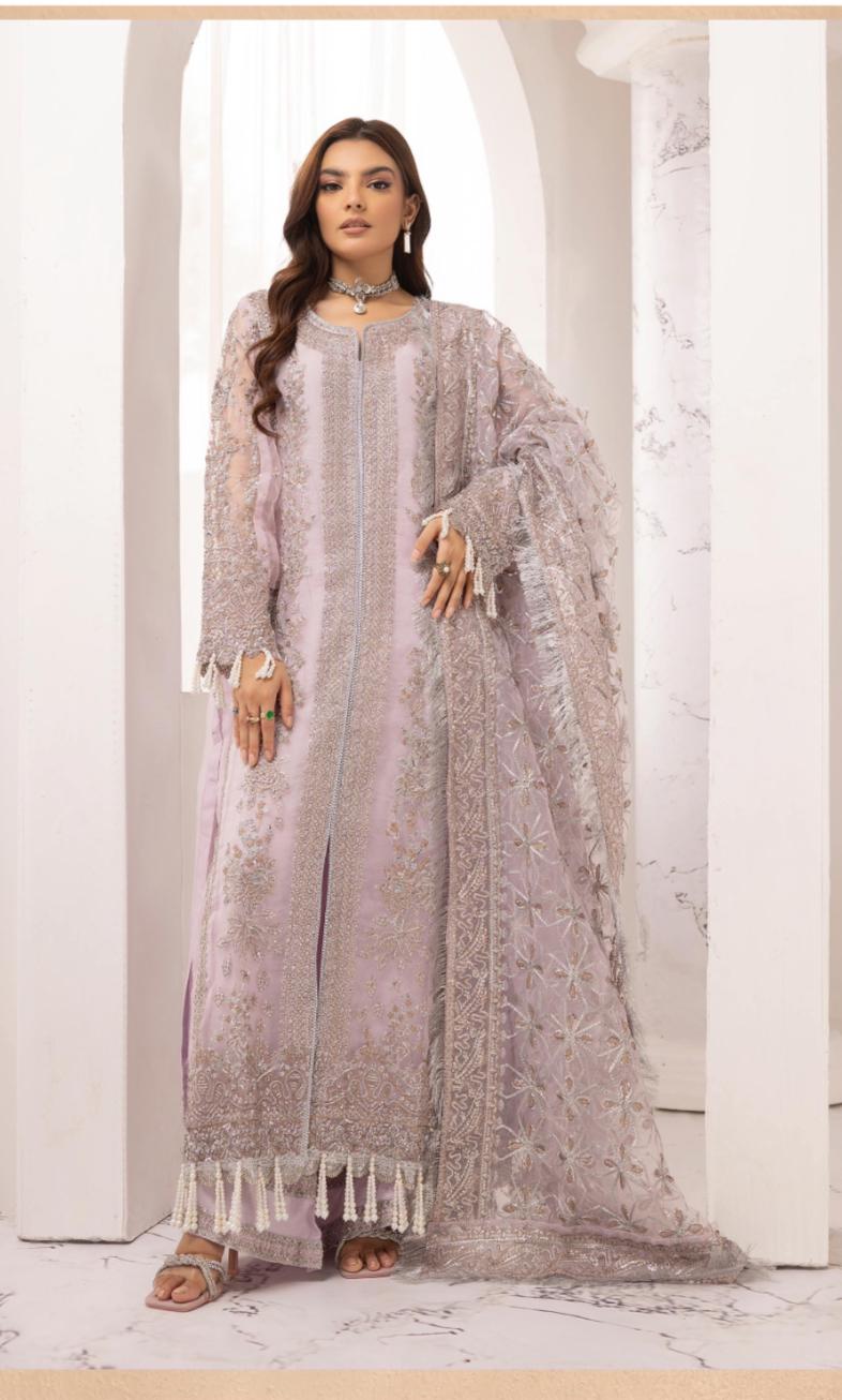 NUREH- 3 pieces heavy embroidered soft organza suit