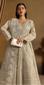 HERITAGE- 3 pieces heavy Embroidered soft organza Maxi dress