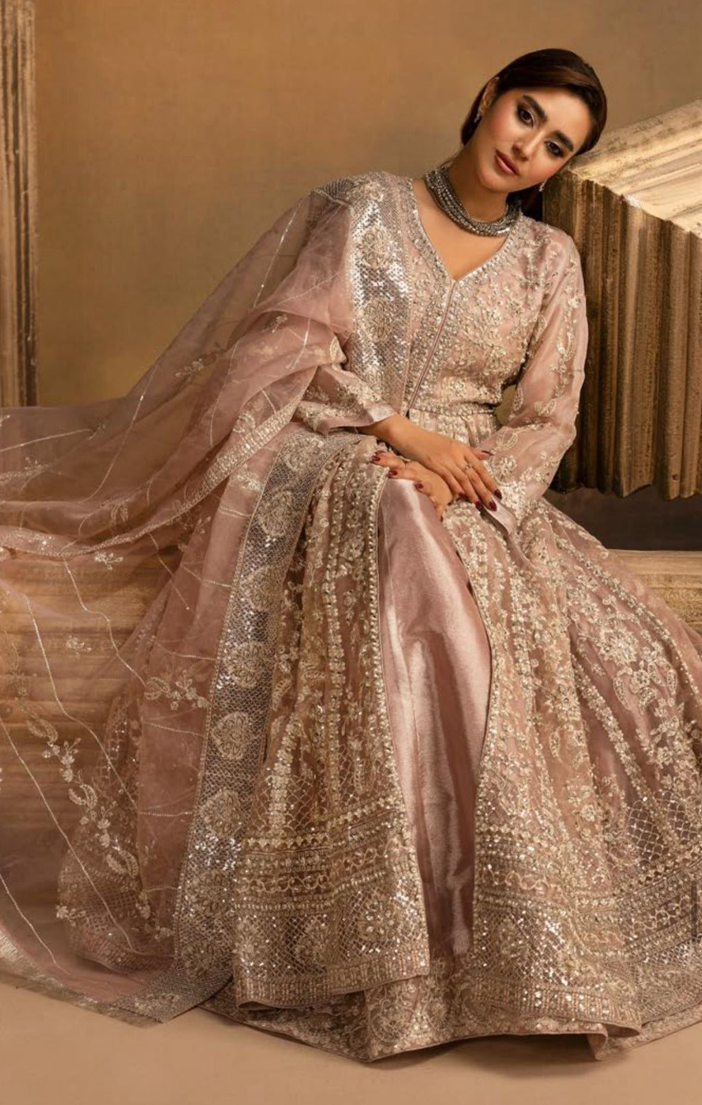 HERITAGE- 3 pieces heavy Embroidered soft organza Maxi dress