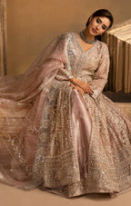HERITAGE- 3 pieces heavy Embroidered soft organza Maxi dress