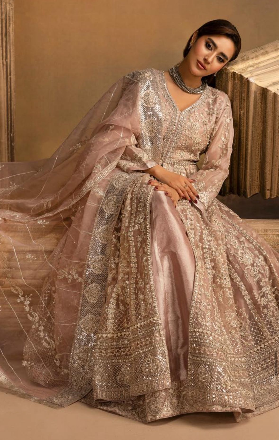 HERITAGE- 3 pieces heavy Embroidered soft organza Maxi dress