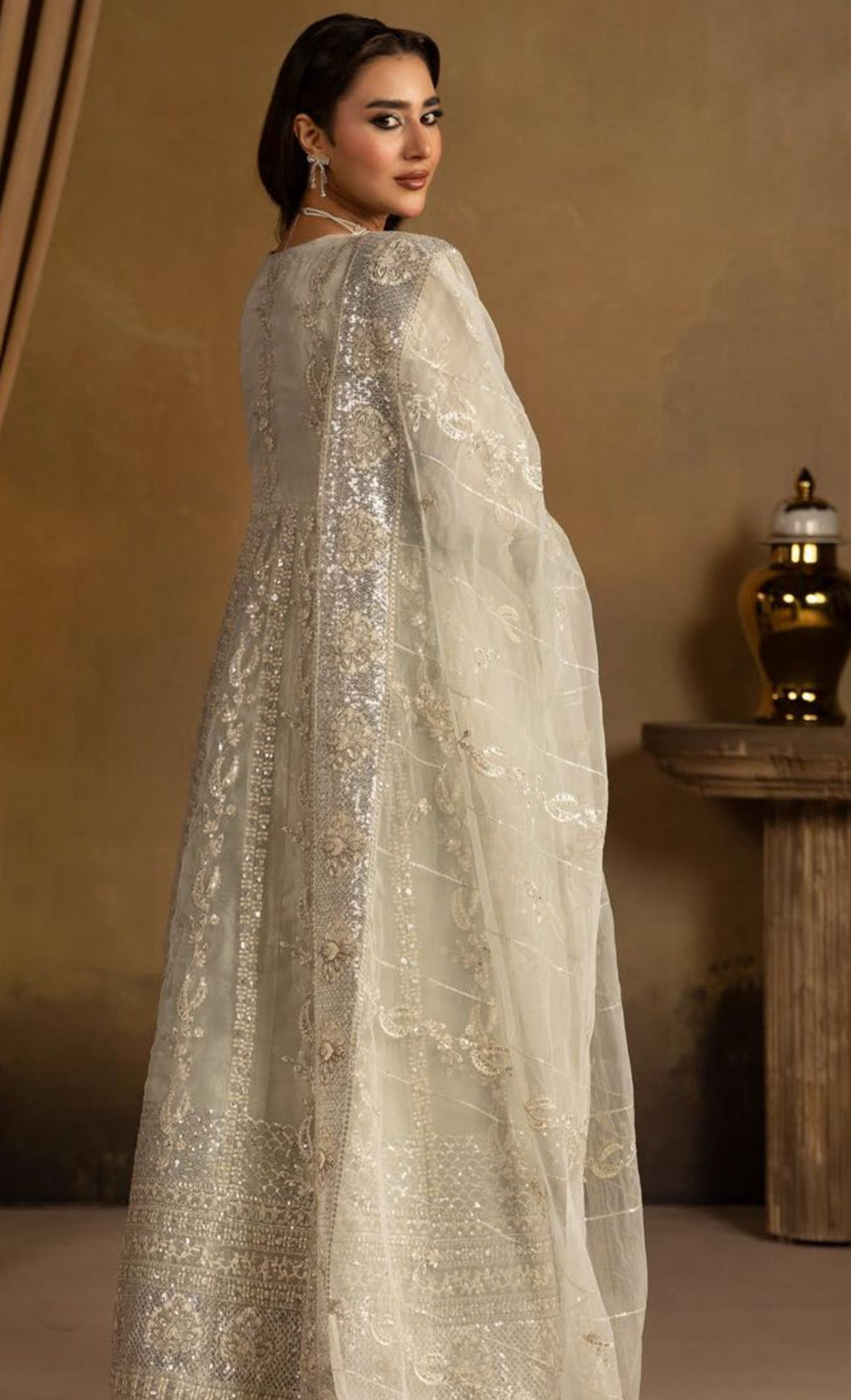 HERITAGE- 3 pieces heavy Embroidered soft organza Maxi dress