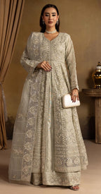 HERITAGE- 3 pieces heavy Embroidered soft organza Maxi dress