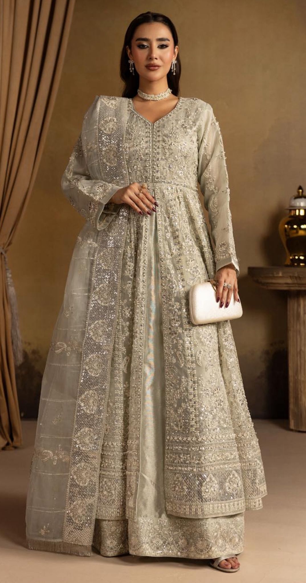 HERITAGE- 3 pieces heavy Embroidered soft organza Maxi dress