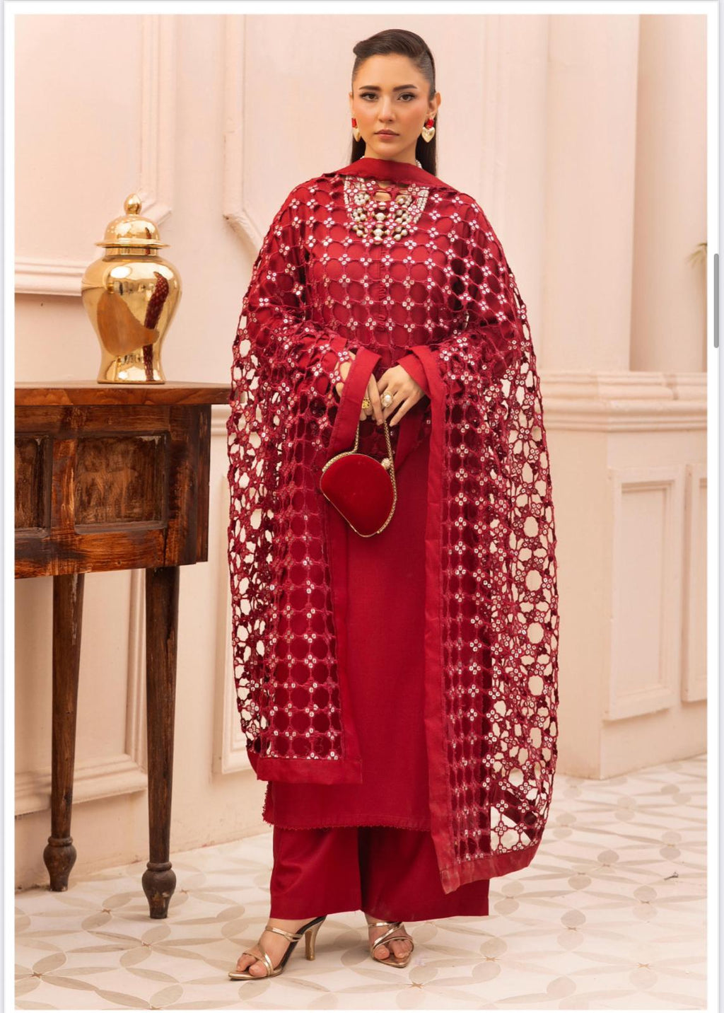 IONA- 3 pieces DHANAK fabric suit with Laser cut Duppatta