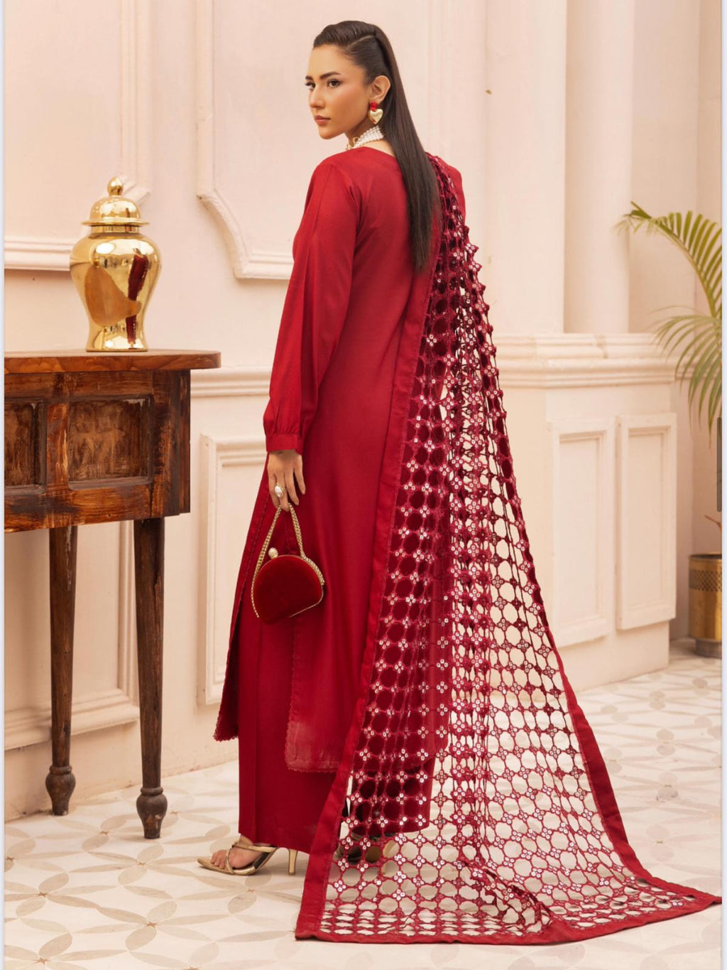 IONA- 3 pieces DHANAK fabric suit with Laser cut Duppatta