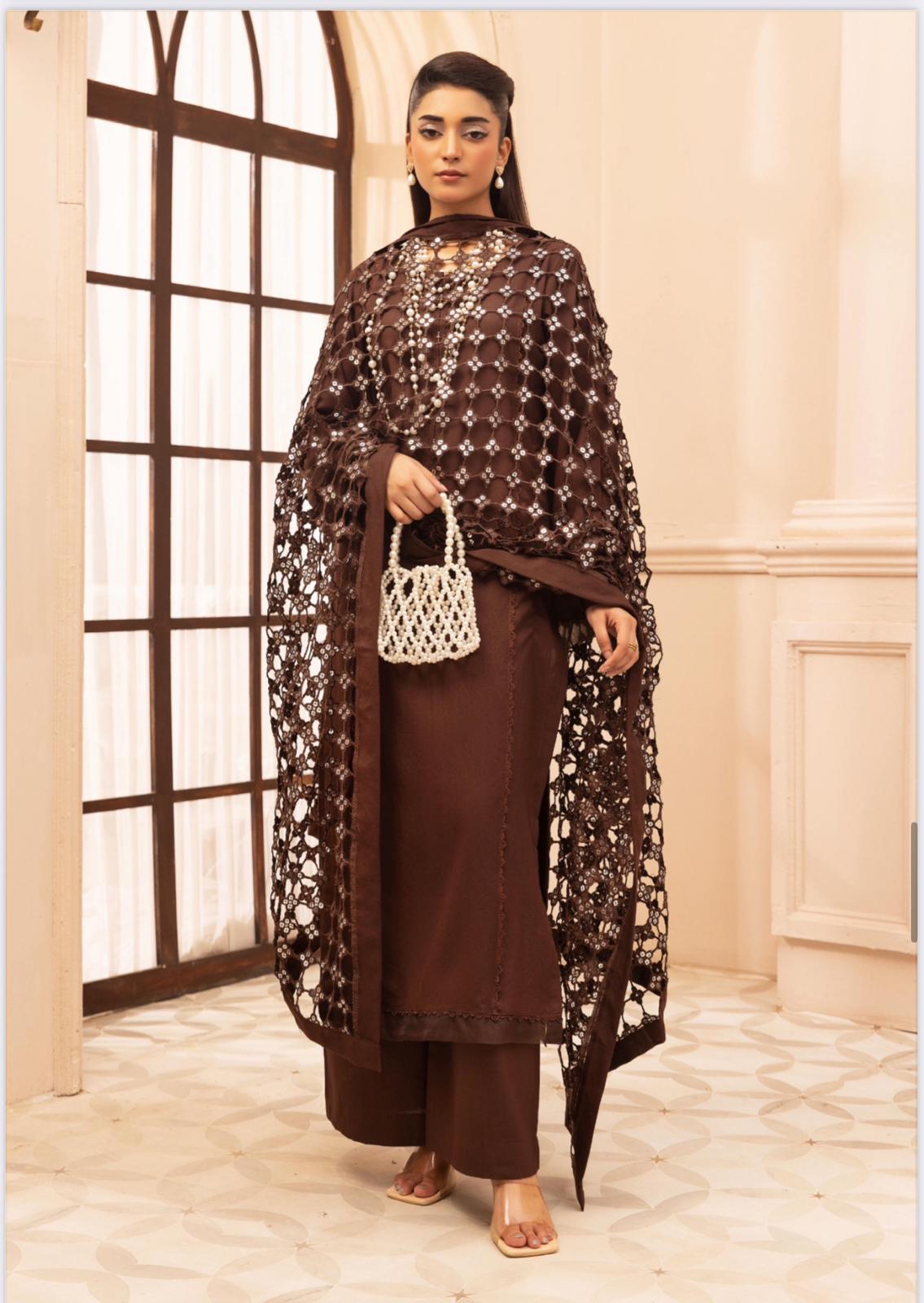 IONA- 3 pieces DHANAK fabric suit with Laser cut Duppatta