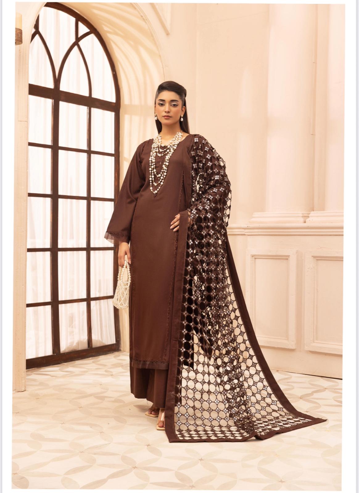 IONA- 3 pieces DHANAK fabric suit with Laser cut Duppatta