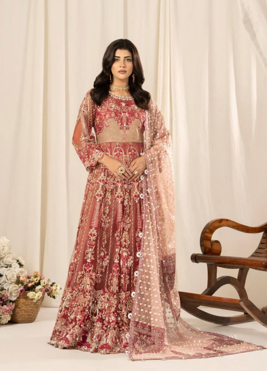 ZARKASH-3 pieces Embroidered Net Maxi Dress