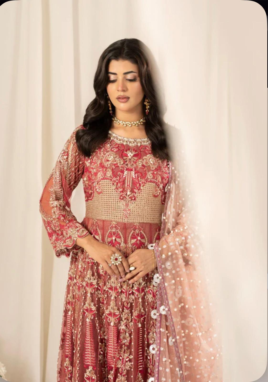 ZARKASH-3 pieces Embroidered Net Maxi Dress