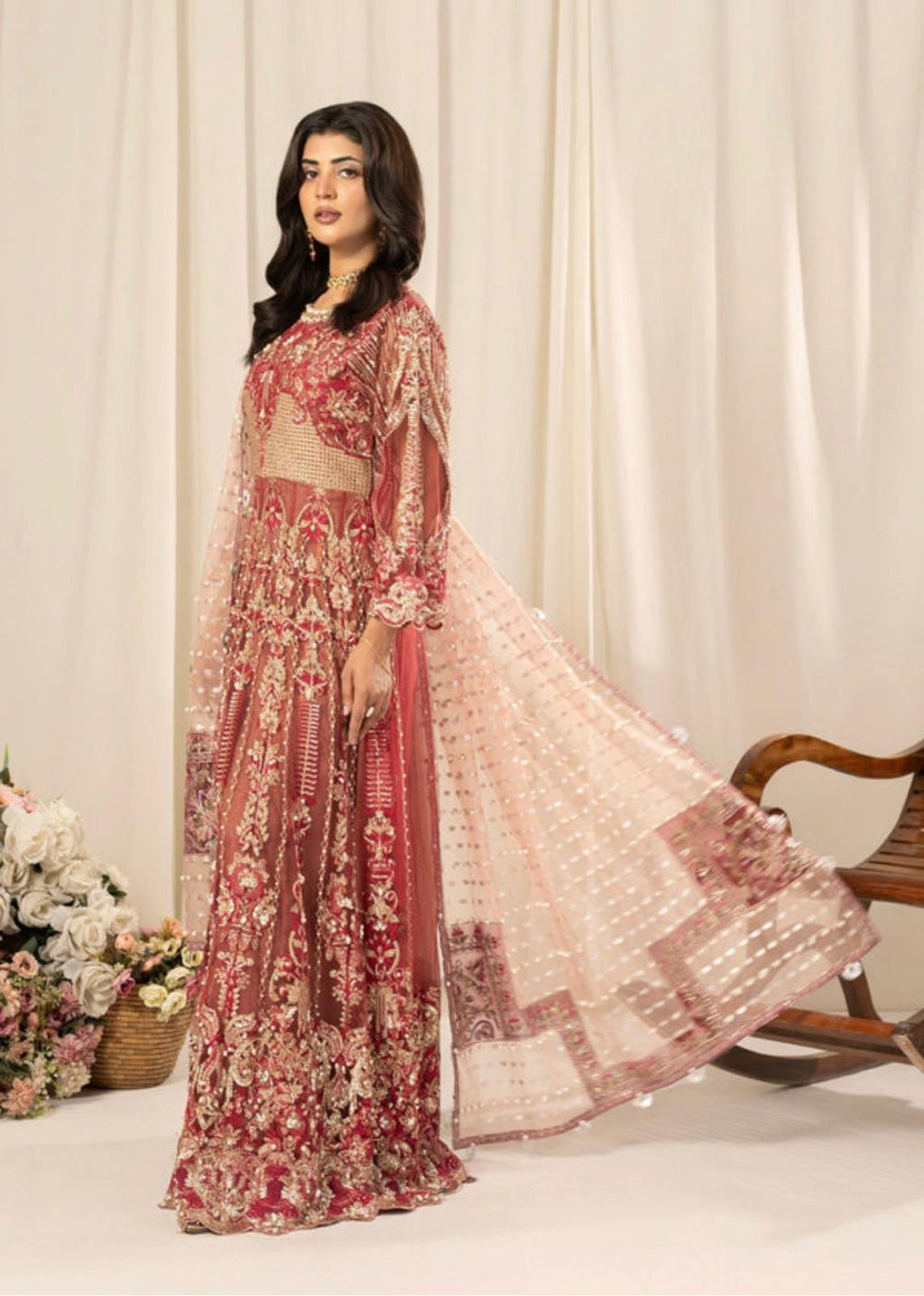 ZARKASH-3 pieces Embroidered Net Maxi Dress