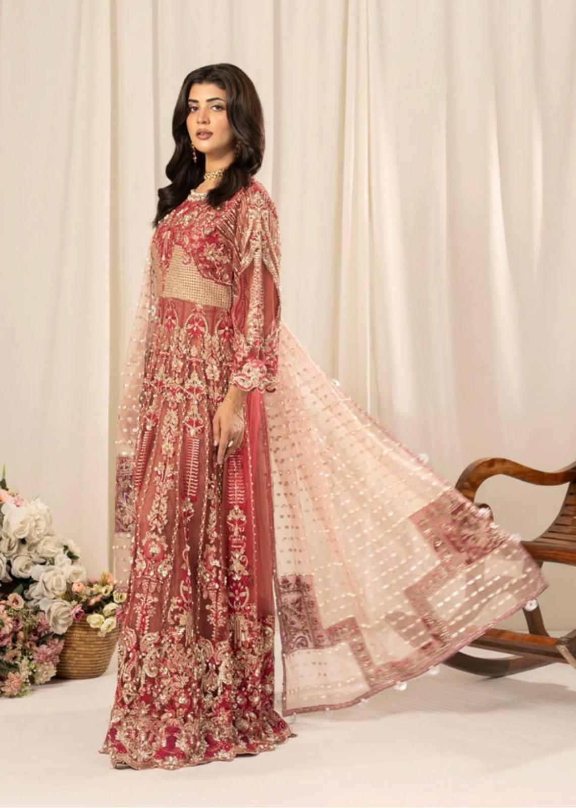 ZARKASH-3 pieces Embroidered Net Maxi Dress
