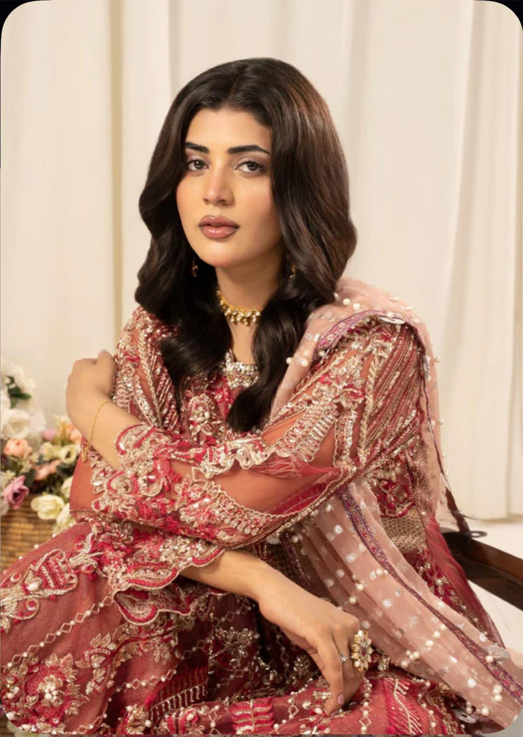 ZARKASH-3 pieces Embroidered Net Maxi Dress