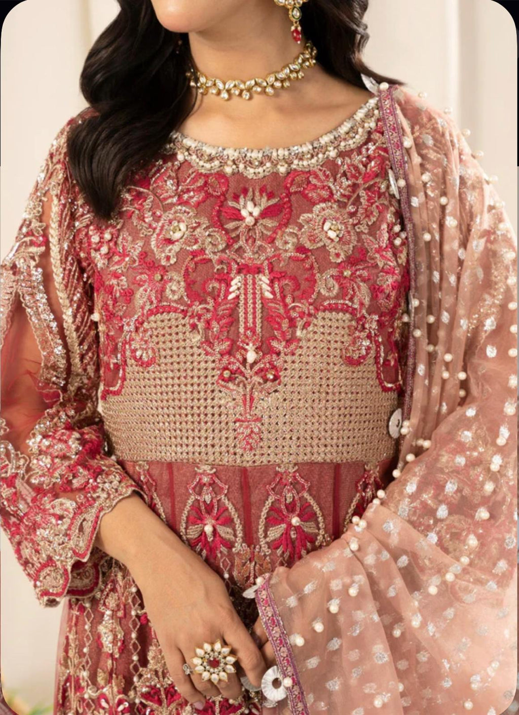 ZARKASH-3 pieces Embroidered Net Maxi Dress