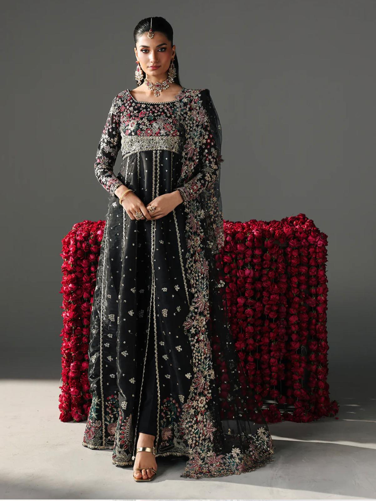 FIZZA-3 pieces Luxury Embroidered Silk maxi dress