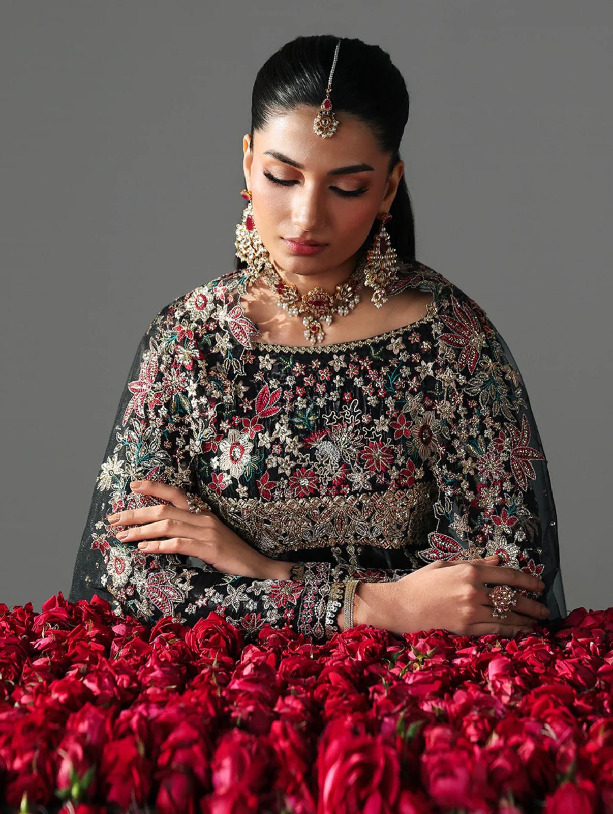 FIZZA-3 pieces Luxury Embroidered Silk maxi dress