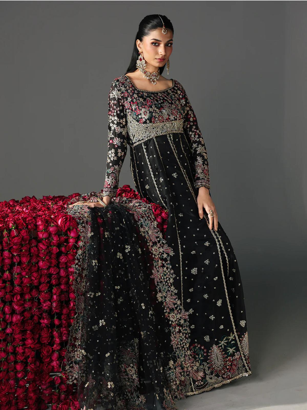 FIZZA-3 pieces Luxury Embroidered Silk maxi dress