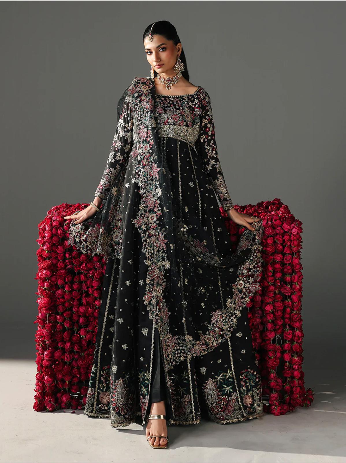 FIZZA-3 pieces Luxury Embroidered Silk maxi dress