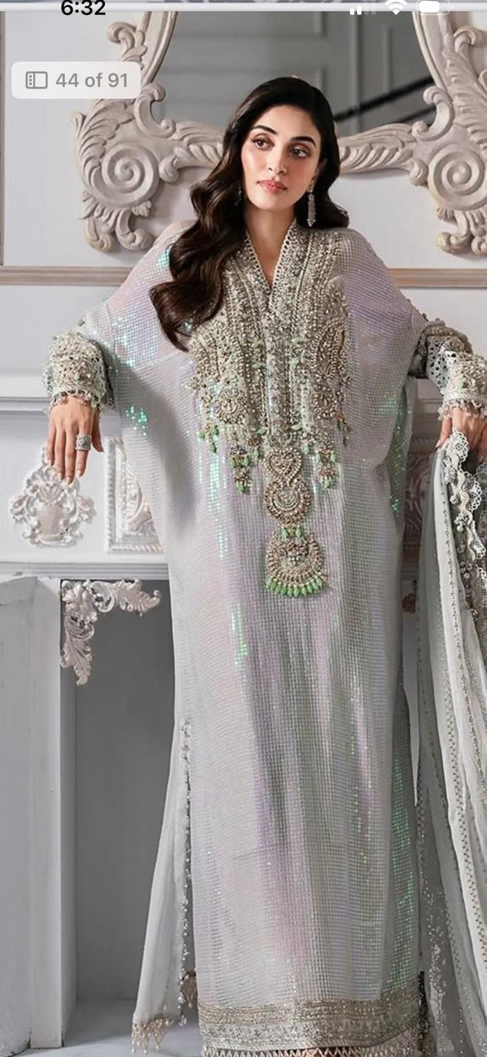 3 pieces Luxury embroidered chiffon kaftaan dress