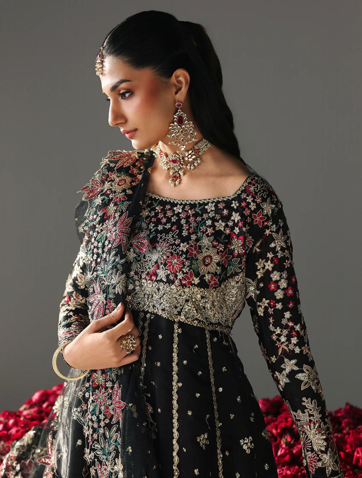 FIZZA-3 pieces Luxury Embroidered Silk maxi dress